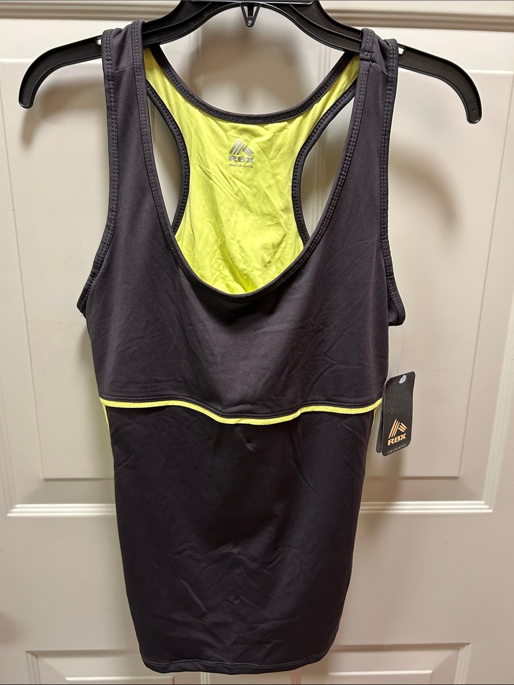 RBX Charcoal Racerback Tank with Yellow Contrast